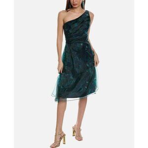 Rene Ruiz NWT One-Shoulder Hand Draped Organza Cocktail Dress Green Size 2